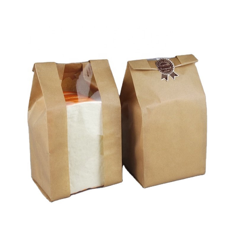 Hot sale logo printing paper bag eco friendly grease oil proof bakery french baguette kraft bread loaf packaging bread paper bag