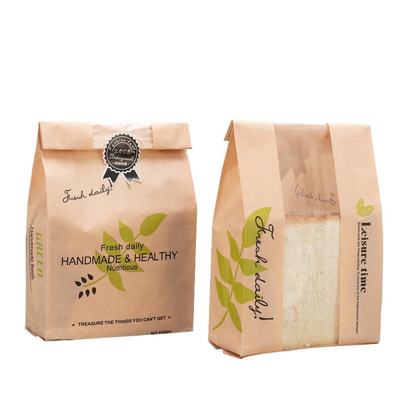 Hot sale logo printing paper bag eco friendly grease oil proof bakery french baguette kraft bread loaf packaging bread paper bag