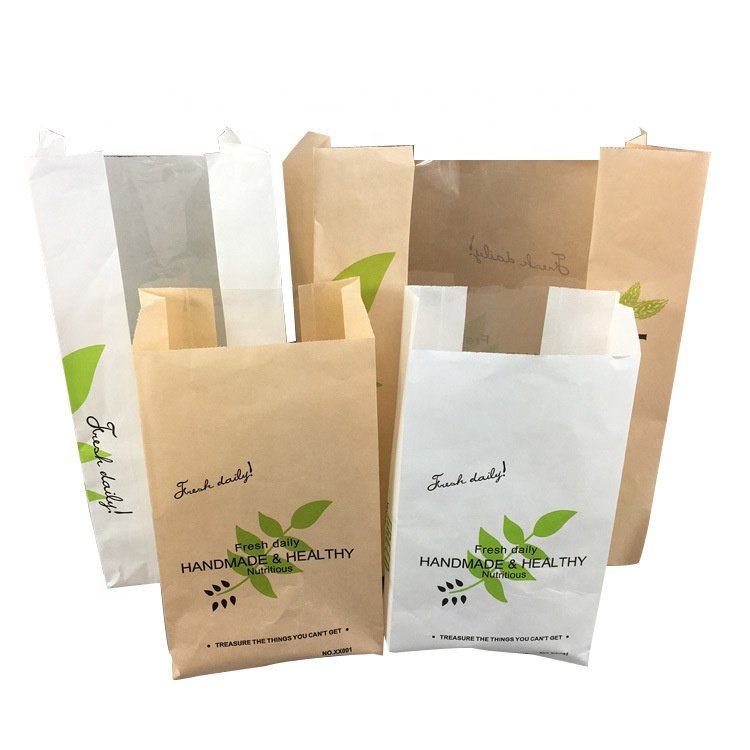 Hot sale logo printing paper bag eco friendly grease oil proof bakery french baguette kraft bread loaf packaging bread paper bag