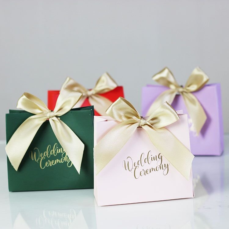 Wedding Gift Custom Color Folding Paper Box with Ribbon Packaging Candy for Customer