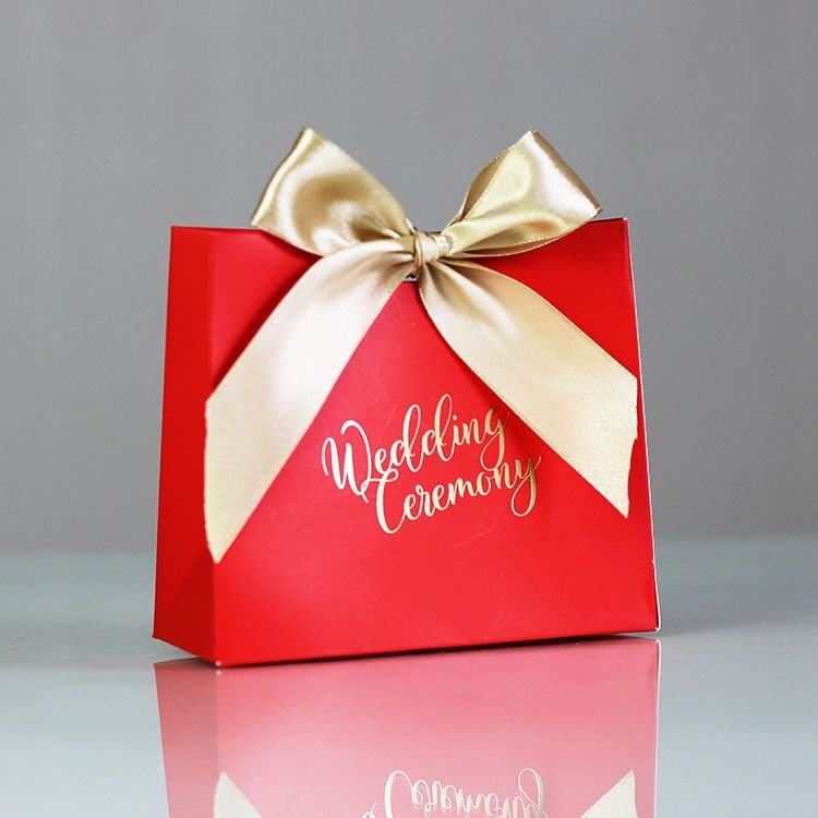 Wedding Gift Custom Color Folding Paper Box with Ribbon Packaging Candy for Customer
