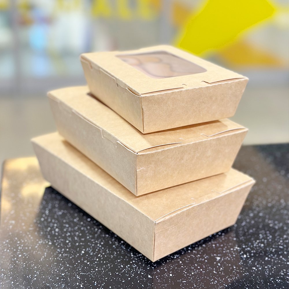 Customized Disposable Kraft Food Packaging Take Away Paper Box with pet window