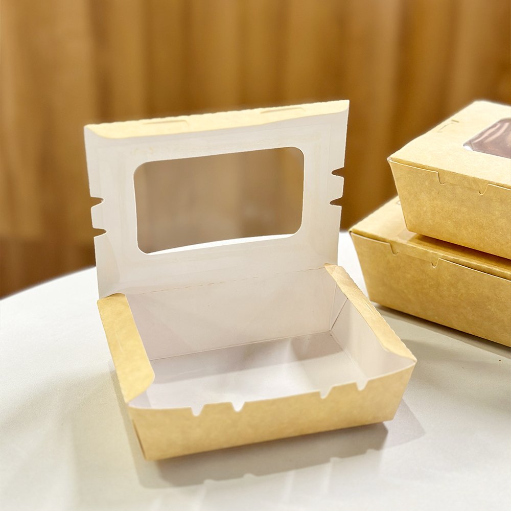 Customized Disposable Kraft Food Packaging Take Away Paper Box with pet window