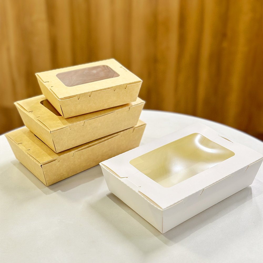 Customized Disposable Kraft Food Packaging Take Away Paper Box with pet window