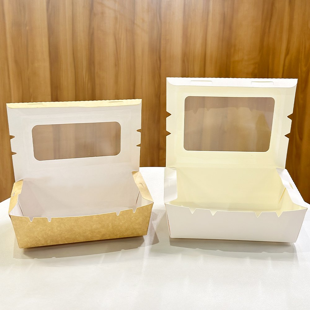 Customized Disposable Kraft Food Packaging Take Away Paper Box with pet window