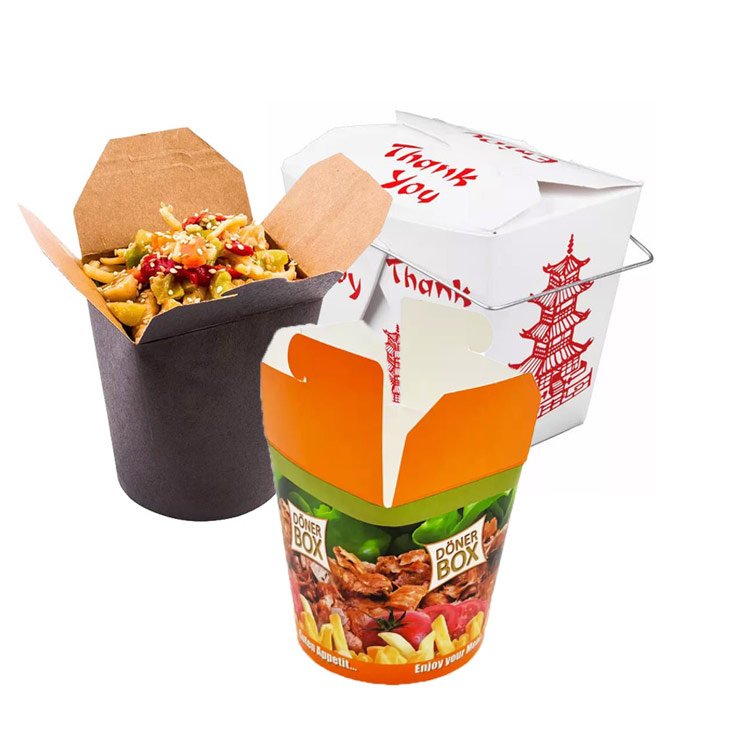 Custom Printed To Go Chinese TakeOut Pagoda Packaging Food Restaurant Packing Disposable Paper TakeAway Noodle Box With Handle