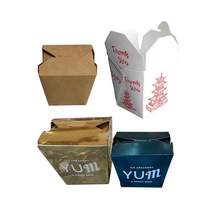 Custom Printed To Go Chinese TakeOut Pagoda Packaging Food Restaurant Packing Disposable Paper TakeAway Noodle Box With Handle