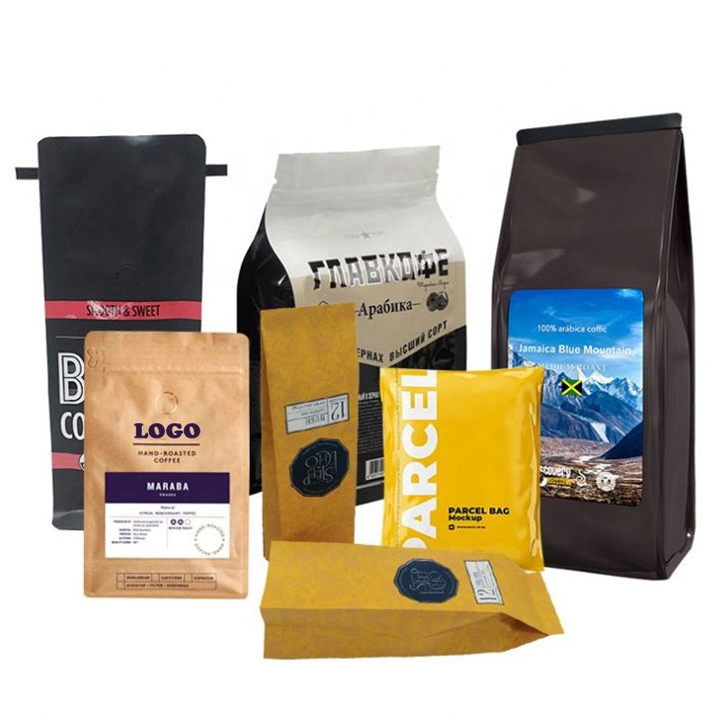 Custom Printed Flat Bottom Coffee Bag Valve And Zipper Kraft Paper food 250g 500g Coffee Bean Tea Packaging Pouch
