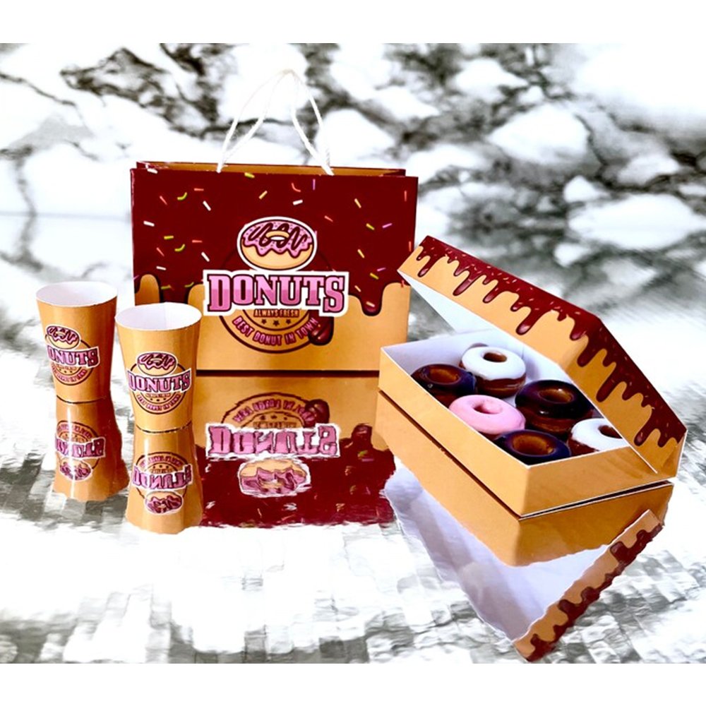 Custom printed logo design cardboard cake doughnut packing container gable boxes donut bun packaging paper box bag