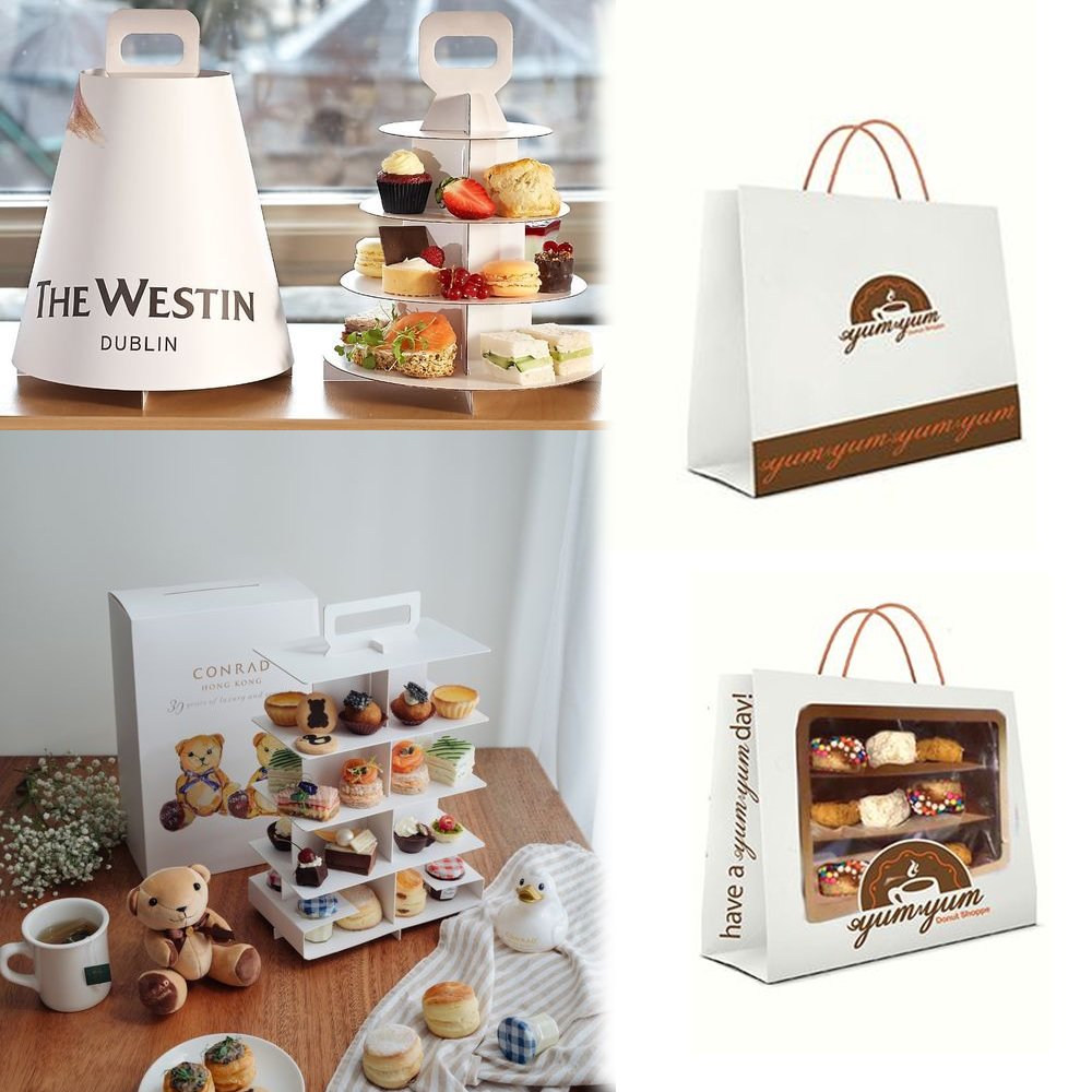Custom printed logo design cardboard cake doughnut packing container gable boxes donut bun packaging paper box bag