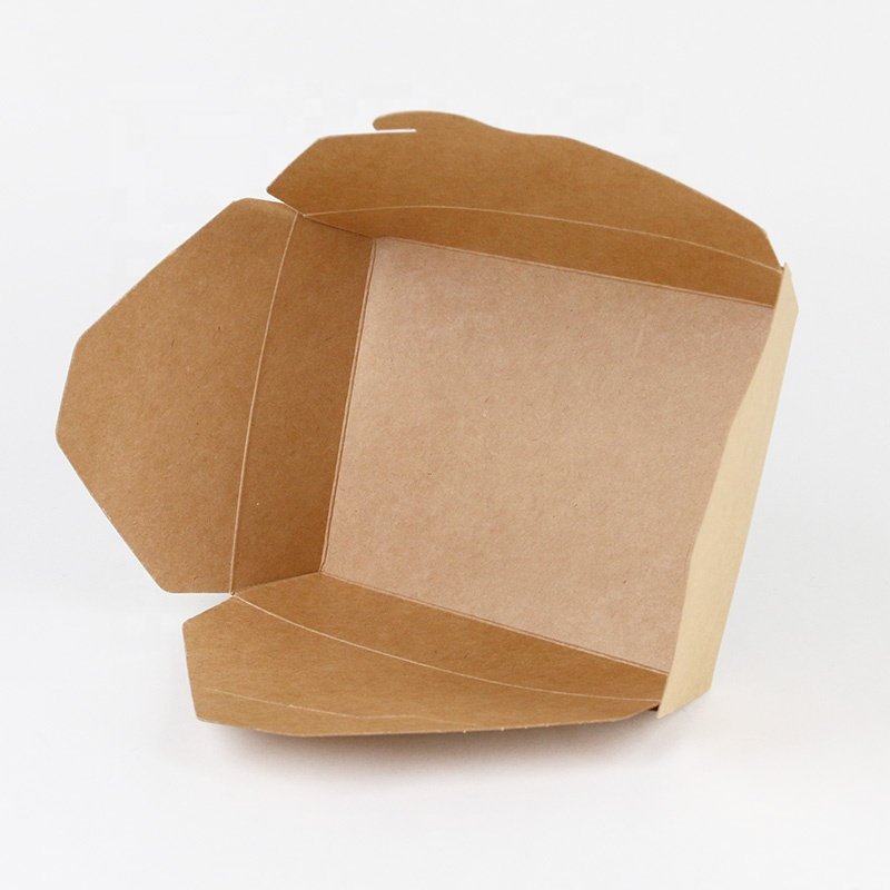 Chinese Lunch Food Disposable Wholesale Brown Square Kraft Paper Salad Fruit Takeaway Box