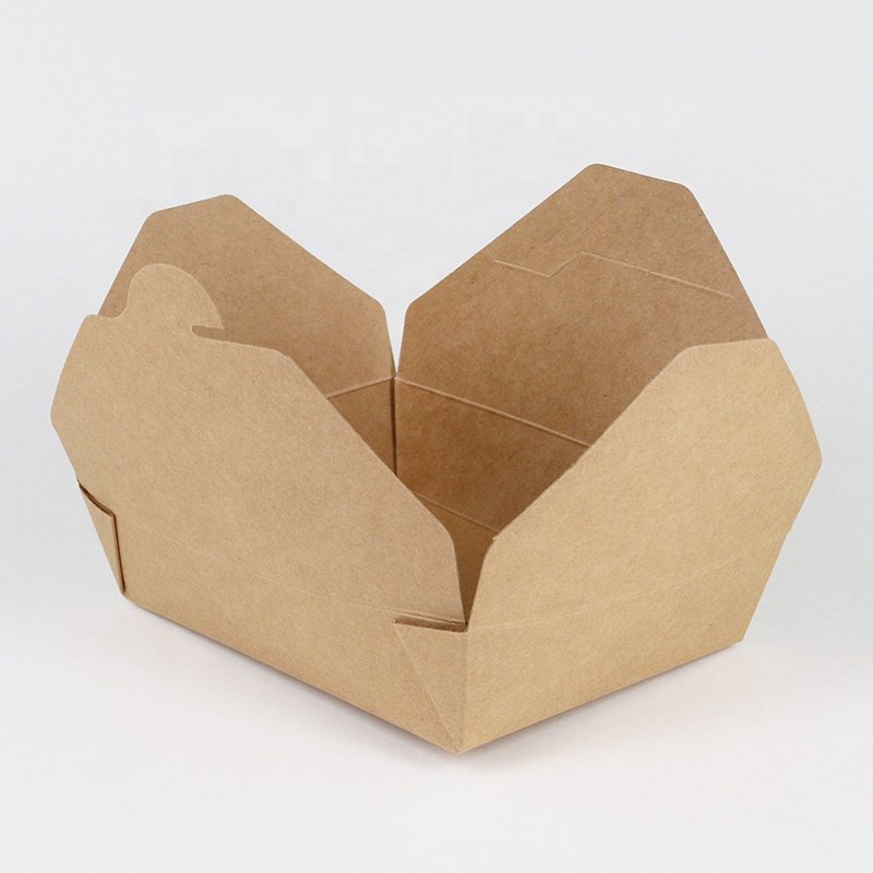 Chinese Lunch Food Disposable Wholesale Brown Square Kraft Paper Salad Fruit Takeaway Box