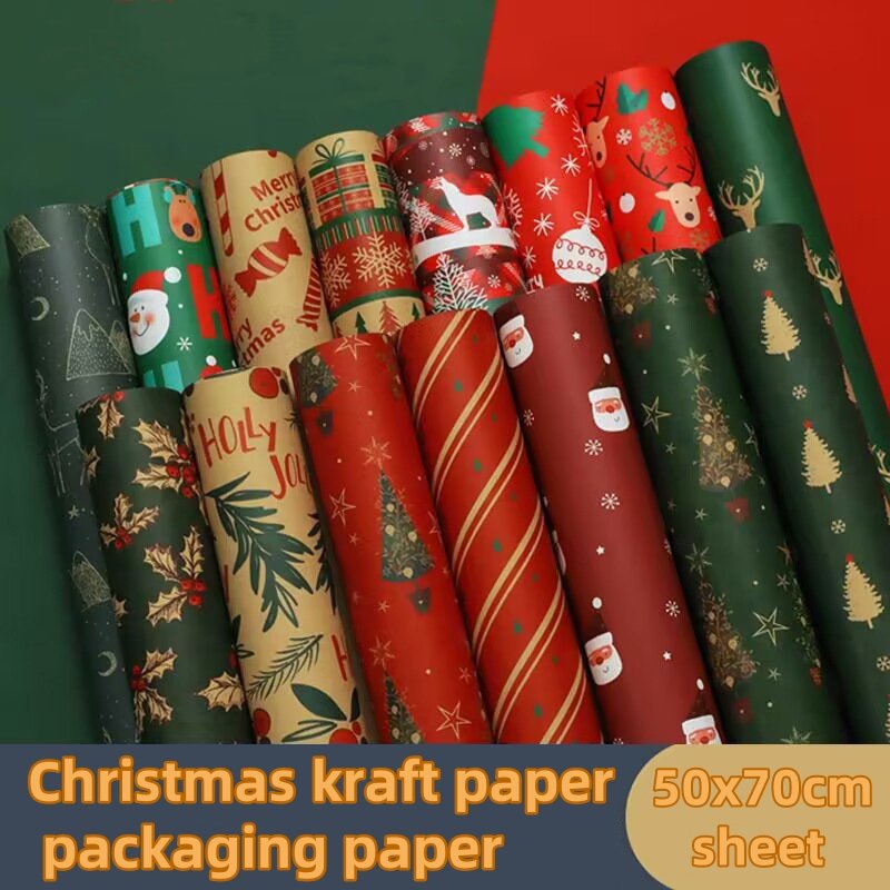 Various colors of fashionable Christmas packaging paper, Christmas gift kraft paper packaging paper, wall decoration wallpaper