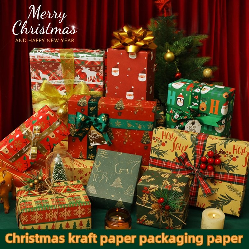 Various colors of fashionable Christmas packaging paper, Christmas gift kraft paper packaging paper, wall decoration wallpaper