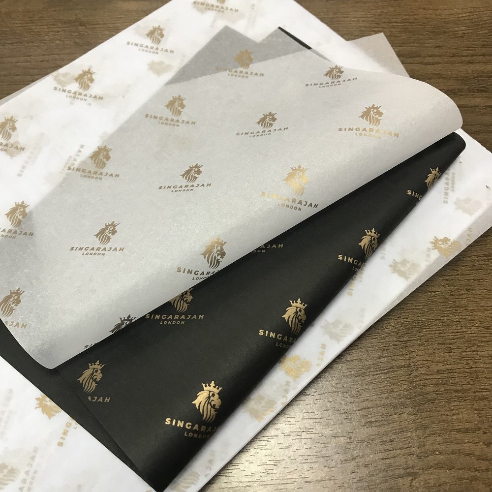 Black Paper Luxury Branded 17gsm Gold foil printed Clothes personalized Biodegradable Tissue Wrapping Paper