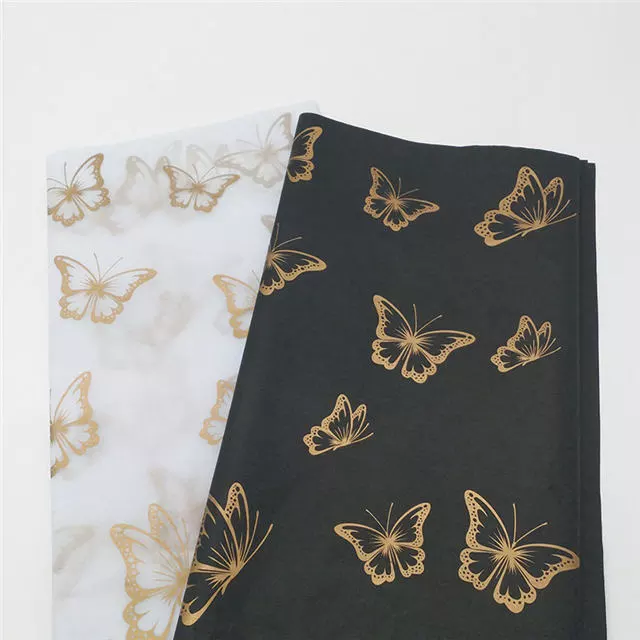 Black Paper Luxury Branded 17gsm Gold foil printed Clothes personalized Biodegradable Tissue Wrapping Paper