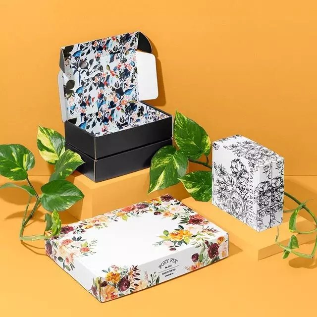Custom Floral Printed Logo Corrugated Cardboard Packaging Mailer Shipping Paper Gift Box