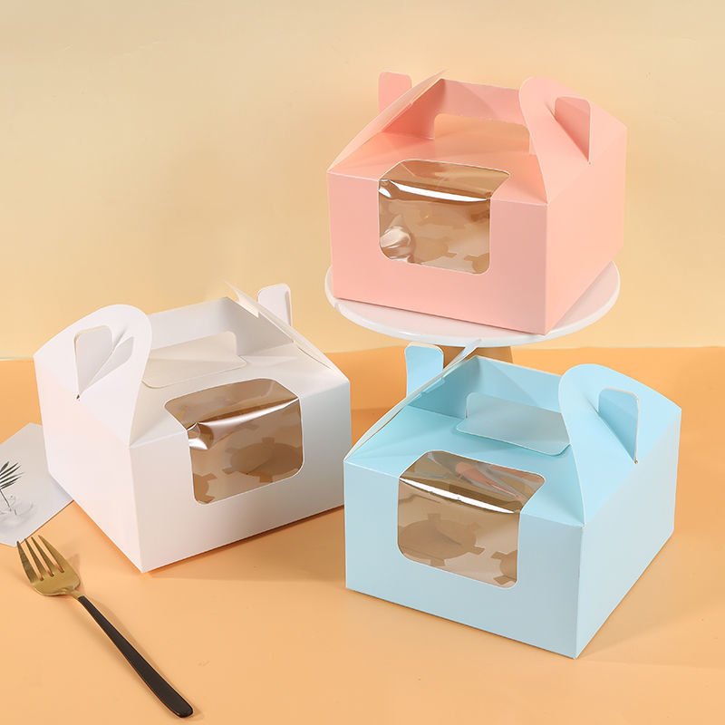 Customizable Cardboard Paper Plastic Pop Packaging Square Luxury Clear Transparent Bakery Box Window Cake Boxes With Handle