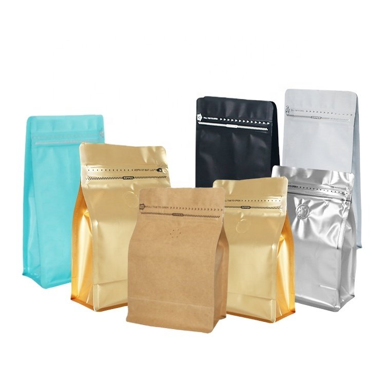 custom coffee bag kraft paper coffee packaging pouch aluminum foil flat bottom bag coffee bags with valve
