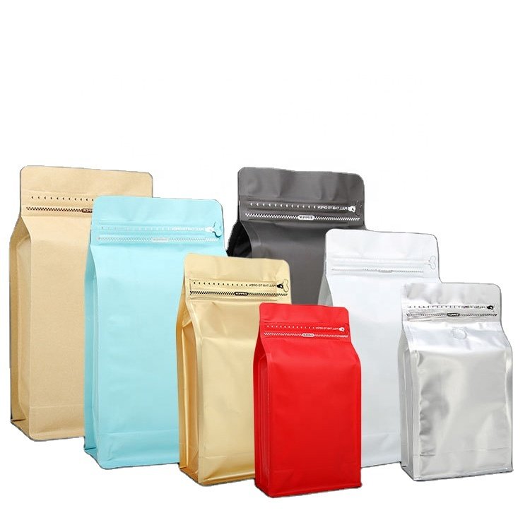 custom coffee bag kraft paper coffee packaging pouch aluminum foil flat bottom bag coffee bags with valve