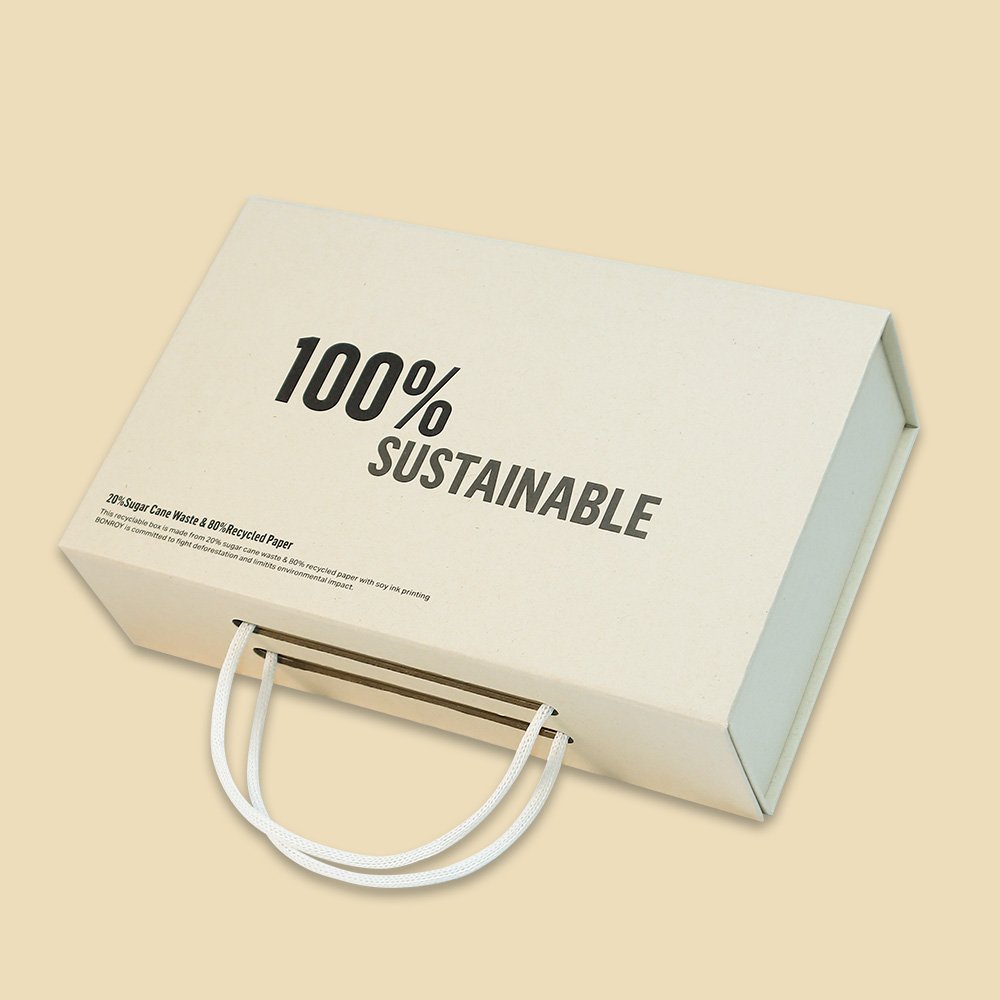 Custom Recycled Plantable Biodegradable Sugarcane Paper Boxes Shopping Packaging With Custom Logo Print