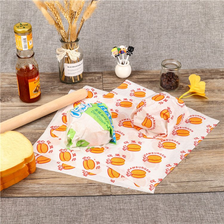 Wrapping tissue paper for packaging hot selling custom print wax food packaging burger sandwich grease proof wrap paper