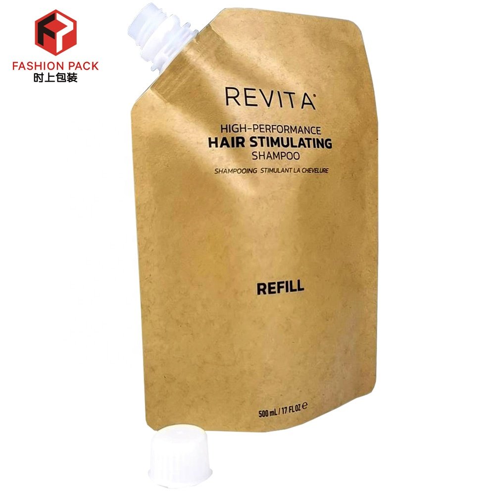 Custom Eco Friendly Sustainable Liquid Drink Packaging Spout Bag Biodegradable Brown Kraft Paper Spout Pouch Beverage Printed