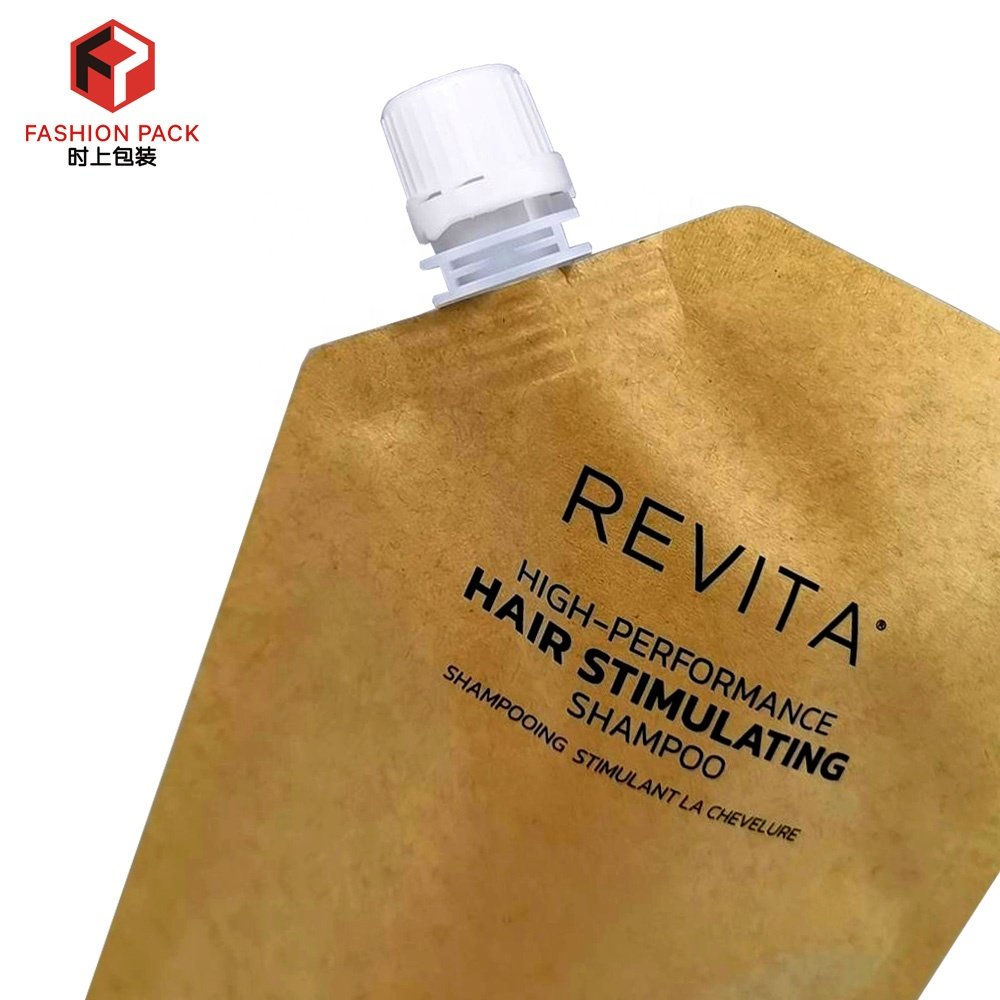 Custom Eco Friendly Sustainable Liquid Drink Packaging Spout Bag Biodegradable Brown Kraft Paper Spout Pouch Beverage Printed