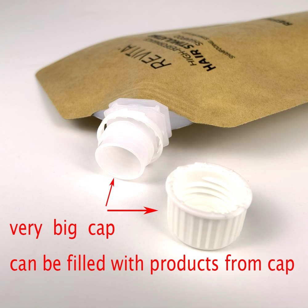 Custom Eco Friendly Sustainable Liquid Drink Packaging Spout Bag Biodegradable Brown Kraft Paper Spout Pouch Beverage Printed