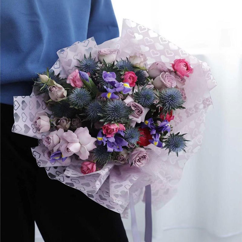 Small Love Flower Bouquet Plastic Waterproof Packaging Paper DIY Gift Bouquet Packaging Paper