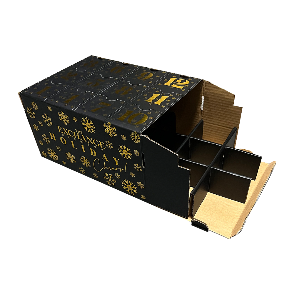 Free Sample Custom Gold Foil Stamp Beer Advent Calendar Box Beer Corrugated Box With Insert For Juice Wine Holidays Promotion