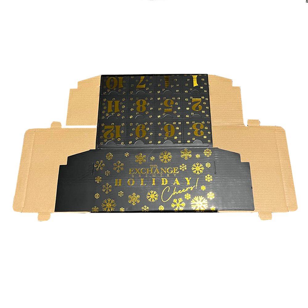 Free Sample Custom Gold Foil Stamp Beer Advent Calendar Box Beer Corrugated Box With Insert For Juice Wine Holidays Promotion