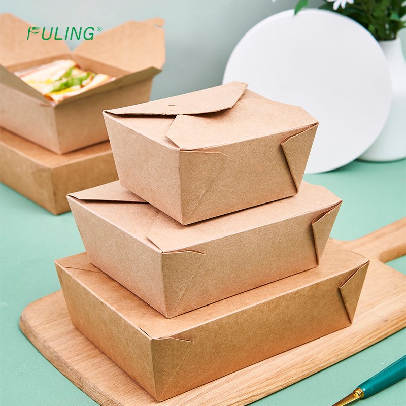 FULING Paper Food Containers Disposable Boxes Food Packaging Containers Disposable Kraft Paper Food Box