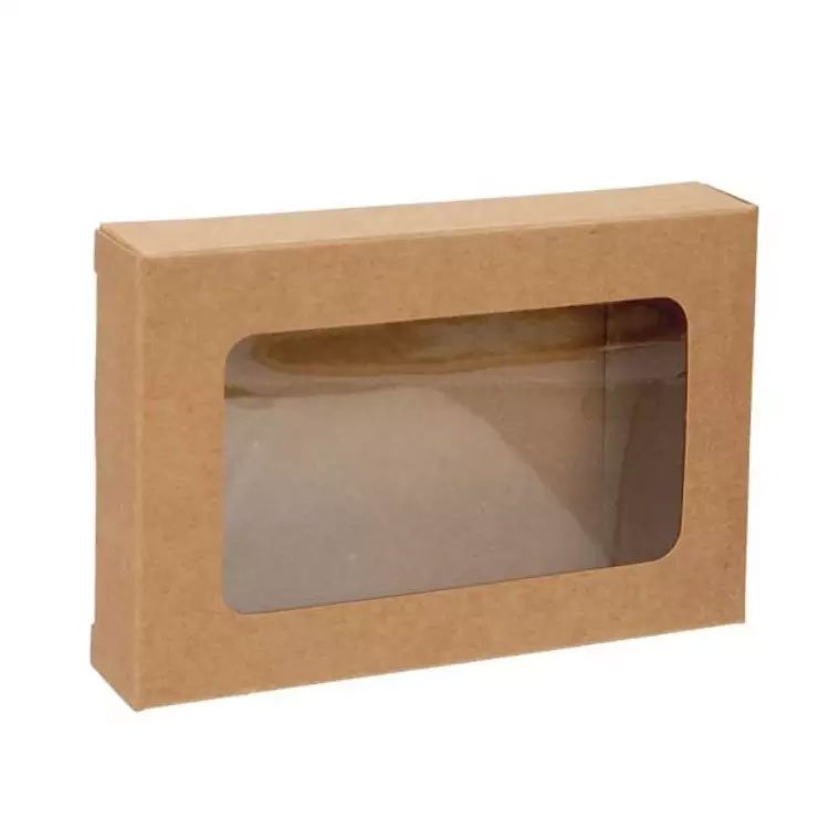 Customized Recyclable brown Paper kraft window gift boxes with PET Sheet