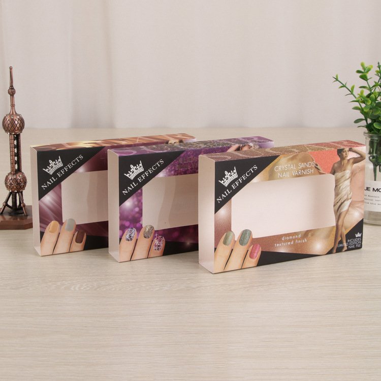 Customized Luxury Drawer Product Packaging Paper Box Nail Polish Box Packaging For Nails PVC Transparent Product Display Box
