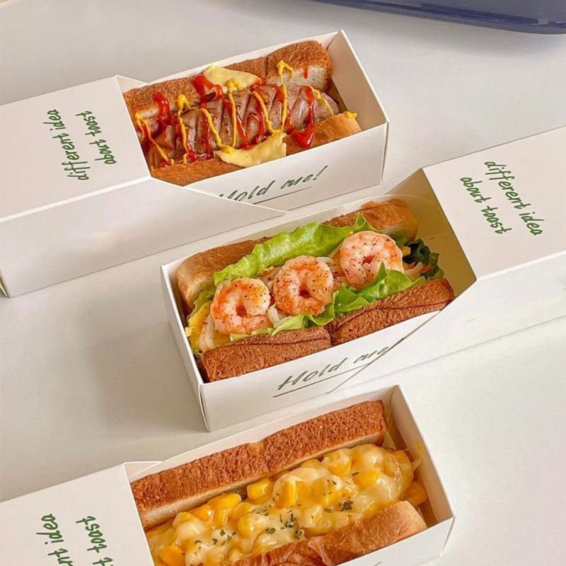 Custom Printed Ivory Paper Boat Shaped Hot Dog Paper Food Packaging Waffle Tray Cardboard Burger Corndog Shack Box With Lids
