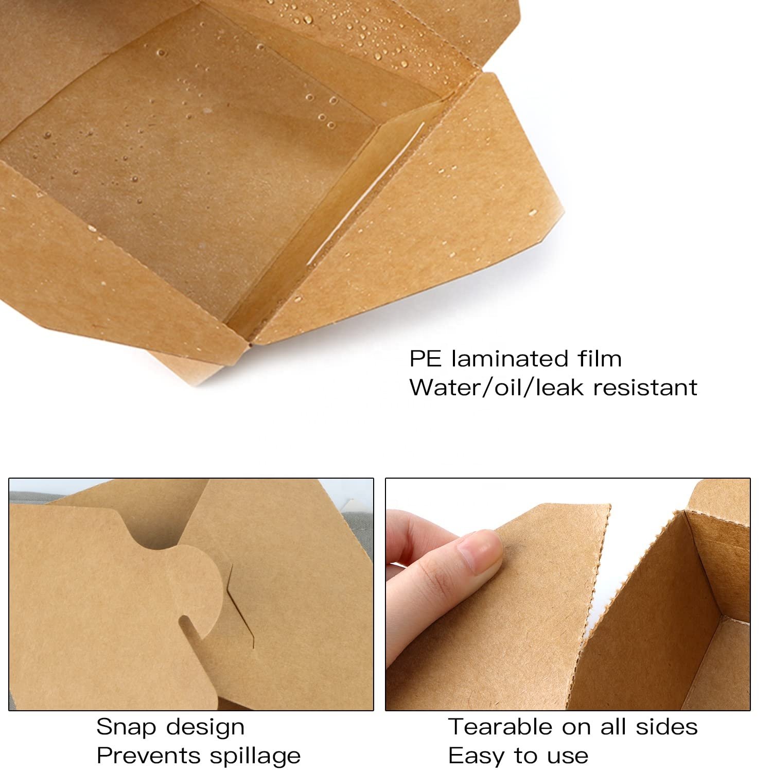 Grease Resistant Disposable Storage Kraft Lunch Meal Take Out Containers Sustainable Fast Food Cardboard Packaging Paper Boxes