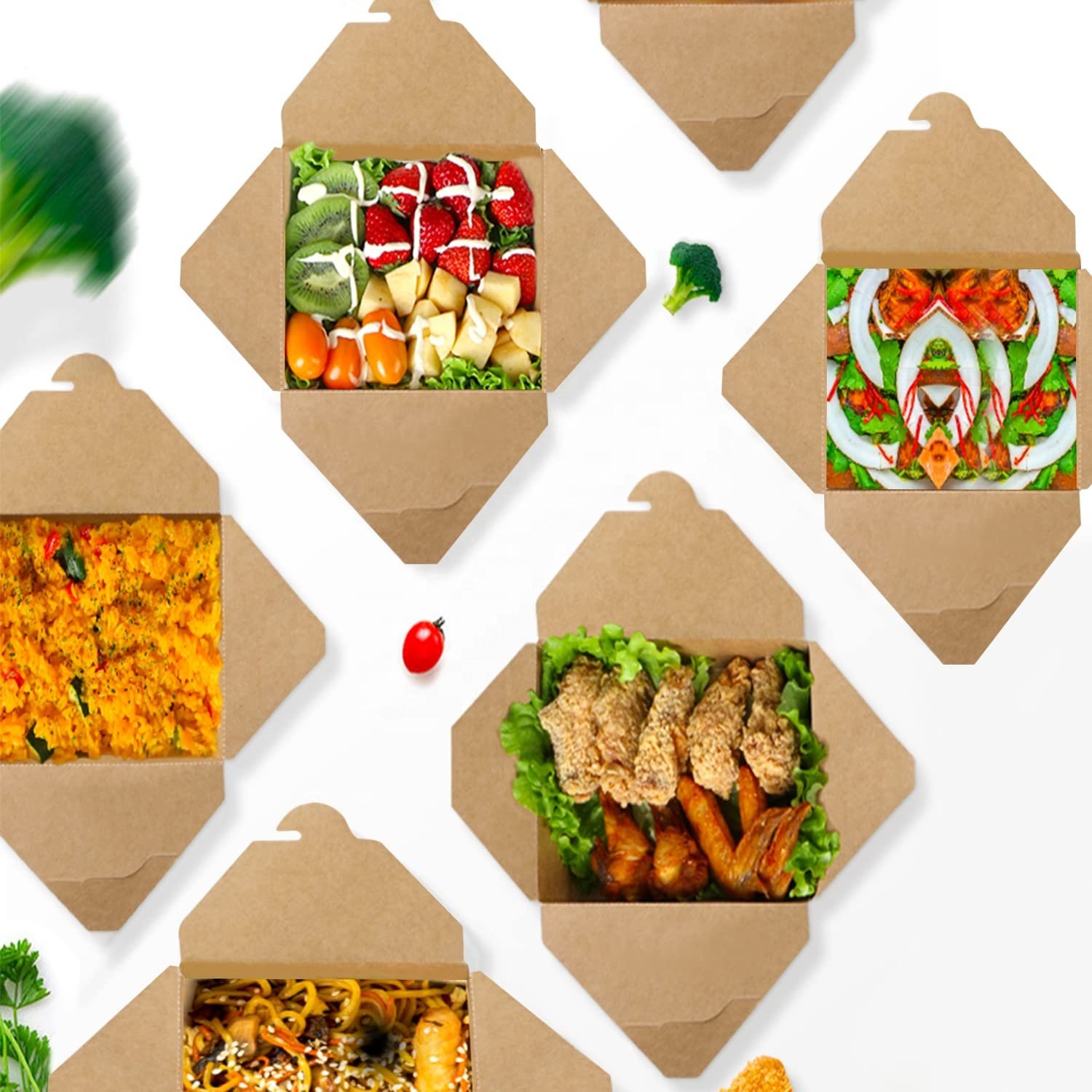 Grease Resistant Disposable Storage Kraft Lunch Meal Take Out Containers Sustainable Fast Food Cardboard Packaging Paper Boxes