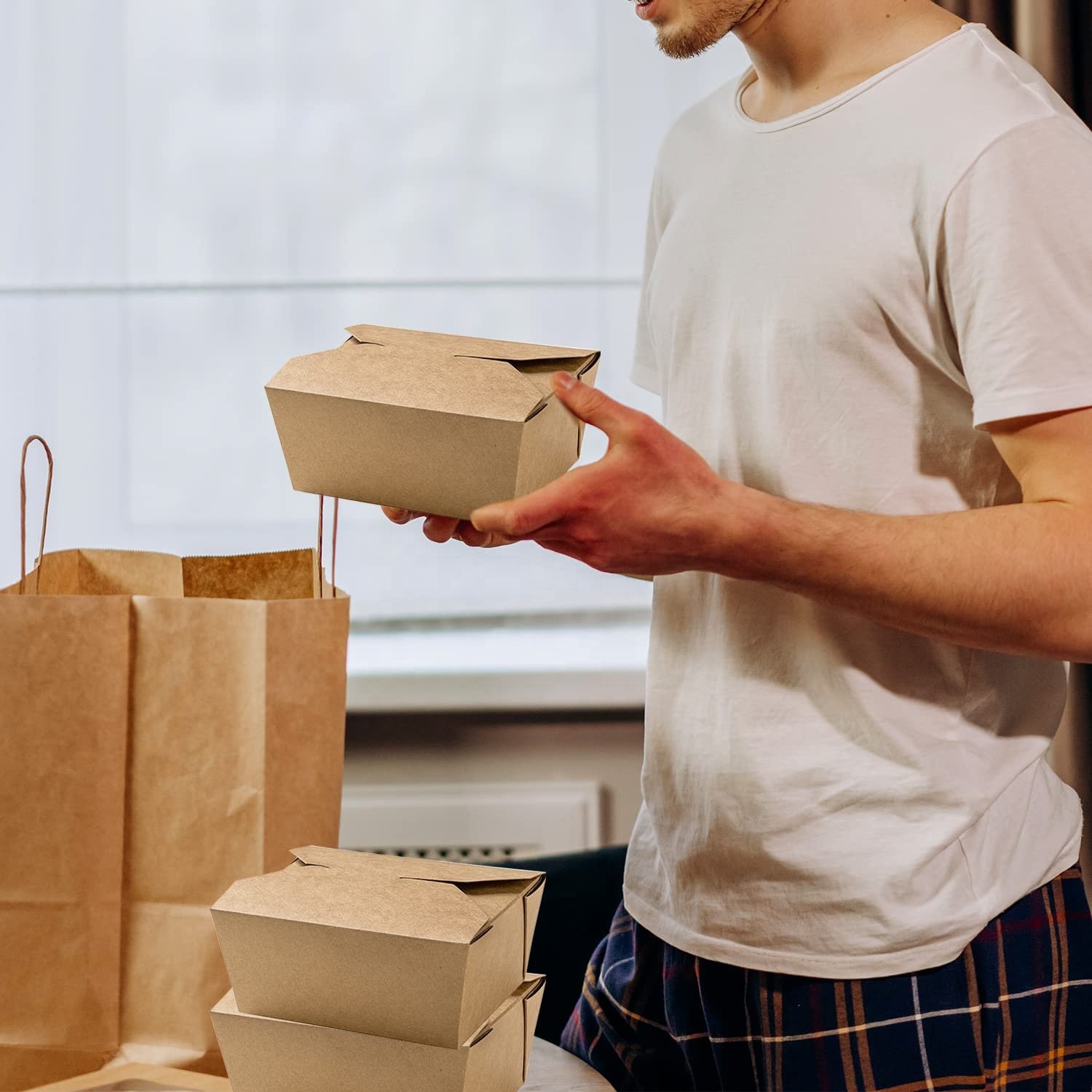 Grease Resistant Disposable Storage Kraft Lunch Meal Take Out Containers Sustainable Fast Food Cardboard Packaging Paper Boxes