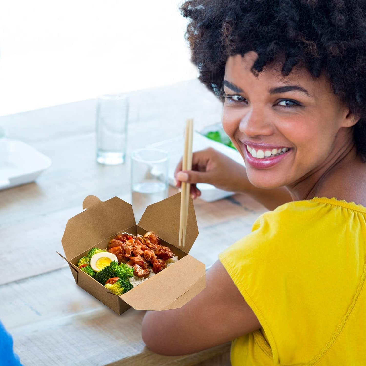 Grease Resistant Disposable Storage Kraft Lunch Meal Take Out Containers Sustainable Fast Food Cardboard Packaging Paper Boxes