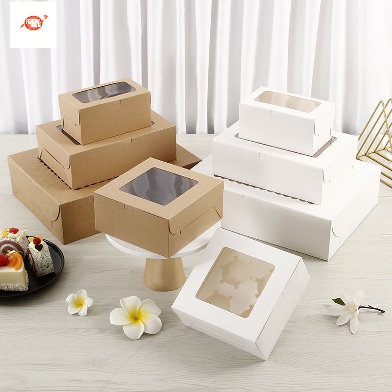 Custom Eco Friendly Food Package Box Cake Packaging Cup cake Boxes Greaseproof Paper FL Clear Cake Box with Lid