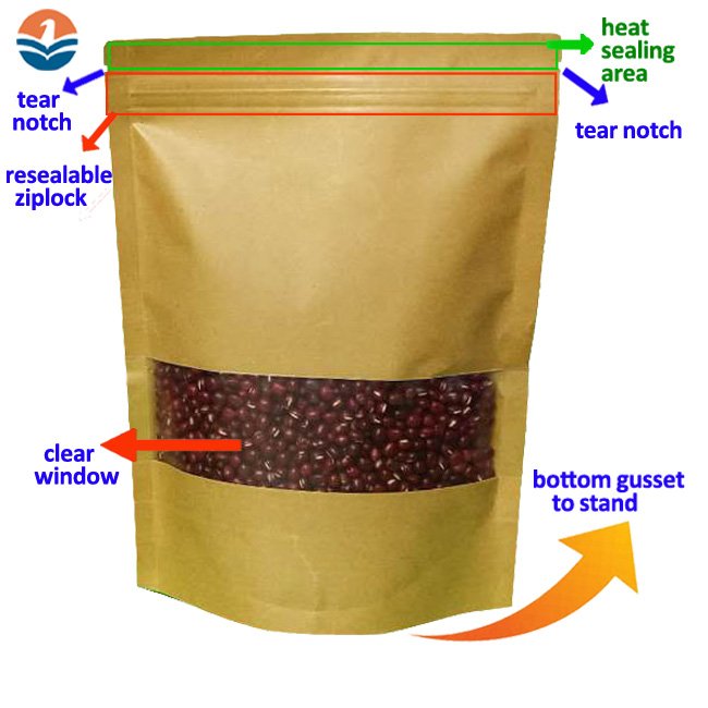 Eco-friendly Food Packing Kraft Bag Doypack With Zipper