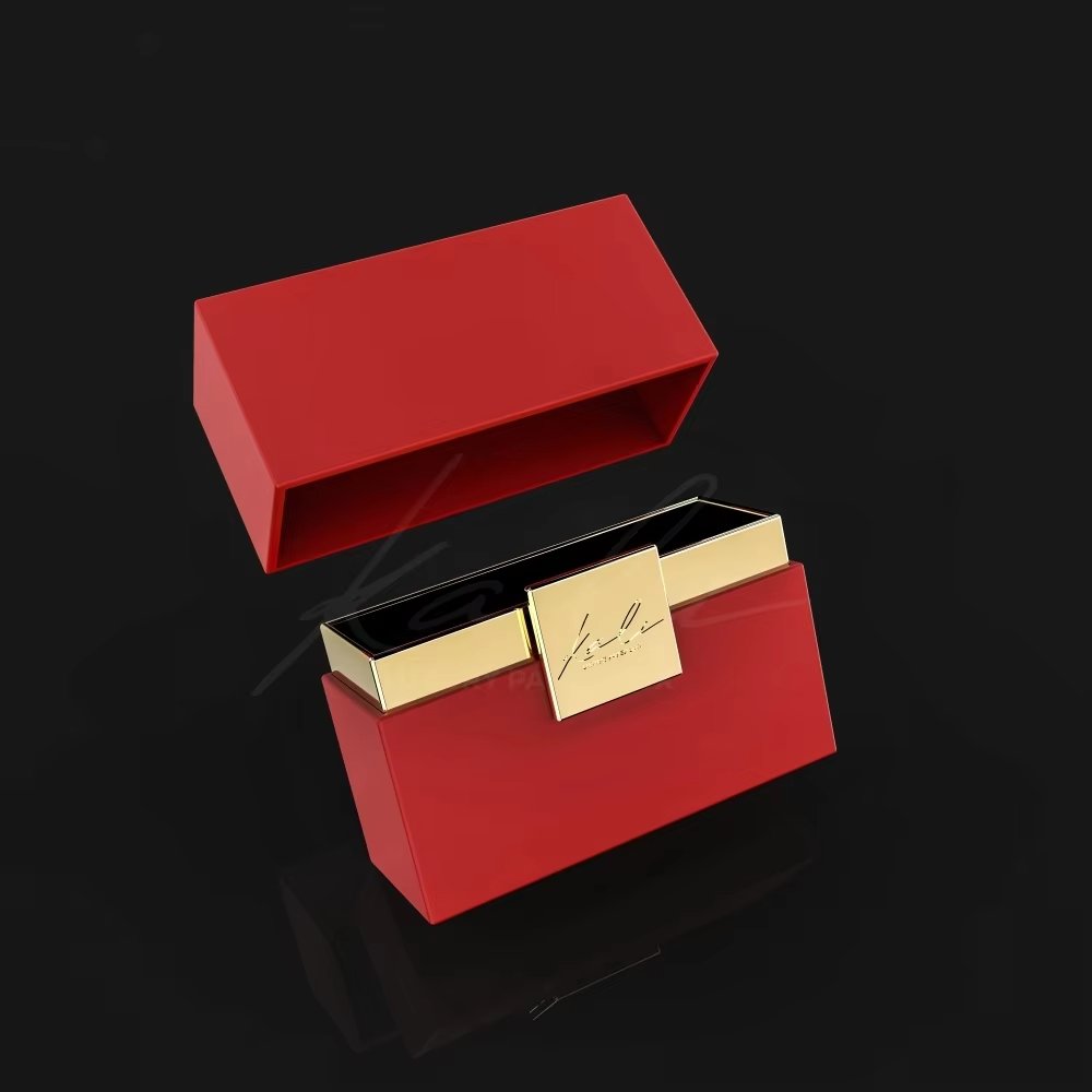 Wholesale Red Golden Square Lid And Base Perfume Packaging Box Rigid Paper Box For Cosmetics Products Classic Empty Perfume Box