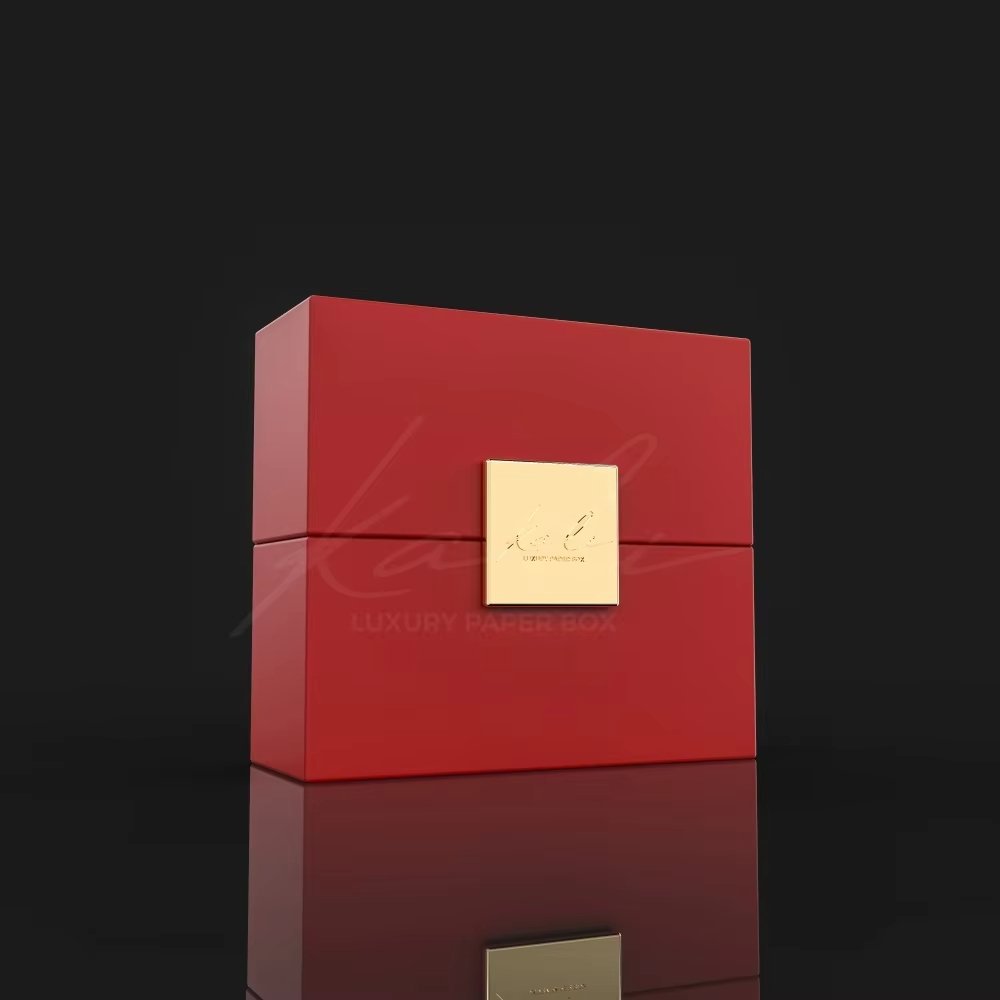 Wholesale Red Golden Square Lid And Base Perfume Packaging Box Rigid Paper Box For Cosmetics Products Classic Empty Perfume Box