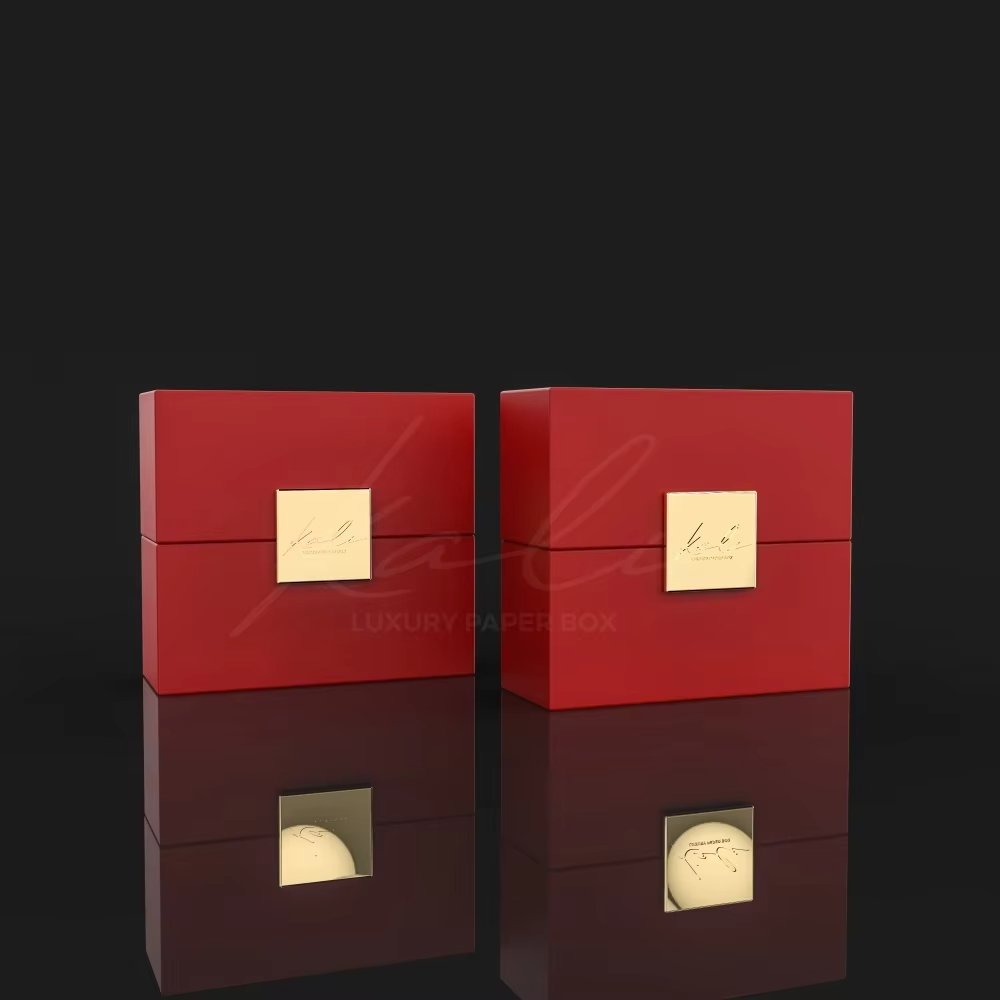 Wholesale Red Golden Square Lid And Base Perfume Packaging Box Rigid Paper Box For Cosmetics Products Classic Empty Perfume Box