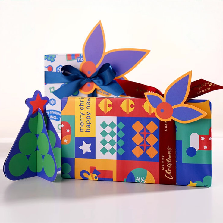 Customized Christmas Element Pattern Gift Packaging Paper in Colorful Design