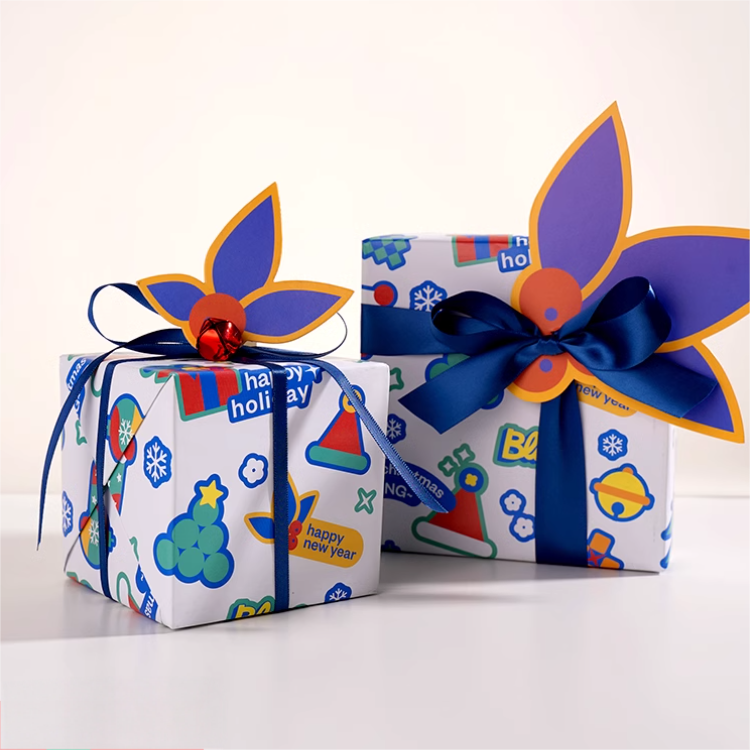 Customized Christmas Element Pattern Gift Packaging Paper in Colorful Design