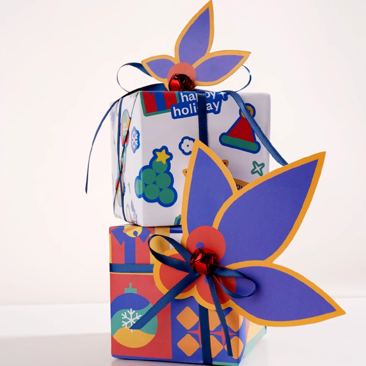 Customized Christmas Element Pattern Gift Packaging Paper in Colorful Design