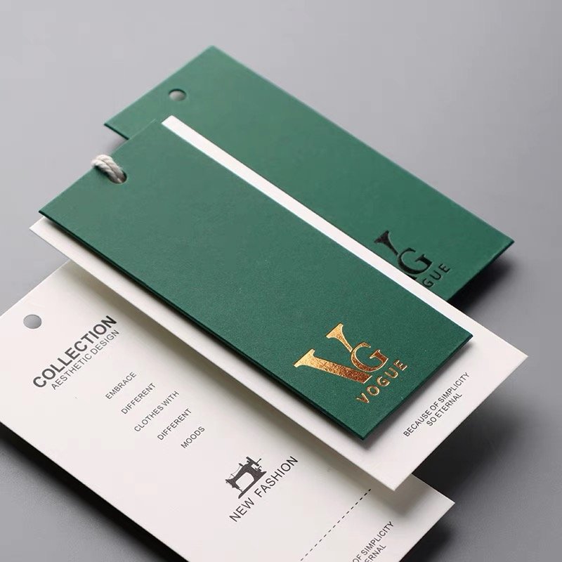 High quality texture paper hangtags Customize Brand Logo Name Card Foil Material Hang tags Label