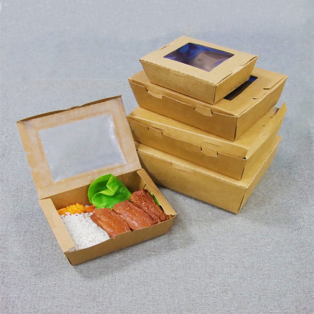Kingwin customized Disposable Food Grade Kraft Paper Packaging Boxes Takeaway Salad Containers with Window